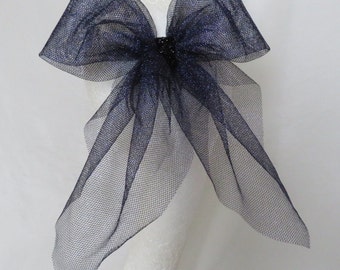 Dark Purple & Black Shimmer Glitter Tulle Net Gothic Goth Clip In Hair Bow Wedding Veils Bows Bridal Bow Veil - Ready Made