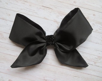 Black Matte Satin Fabric & Glitter French Hair Bow - Goth Gothic Victoriana Accessories Bows Clip in Bows - Retro Style Party - Ready Made