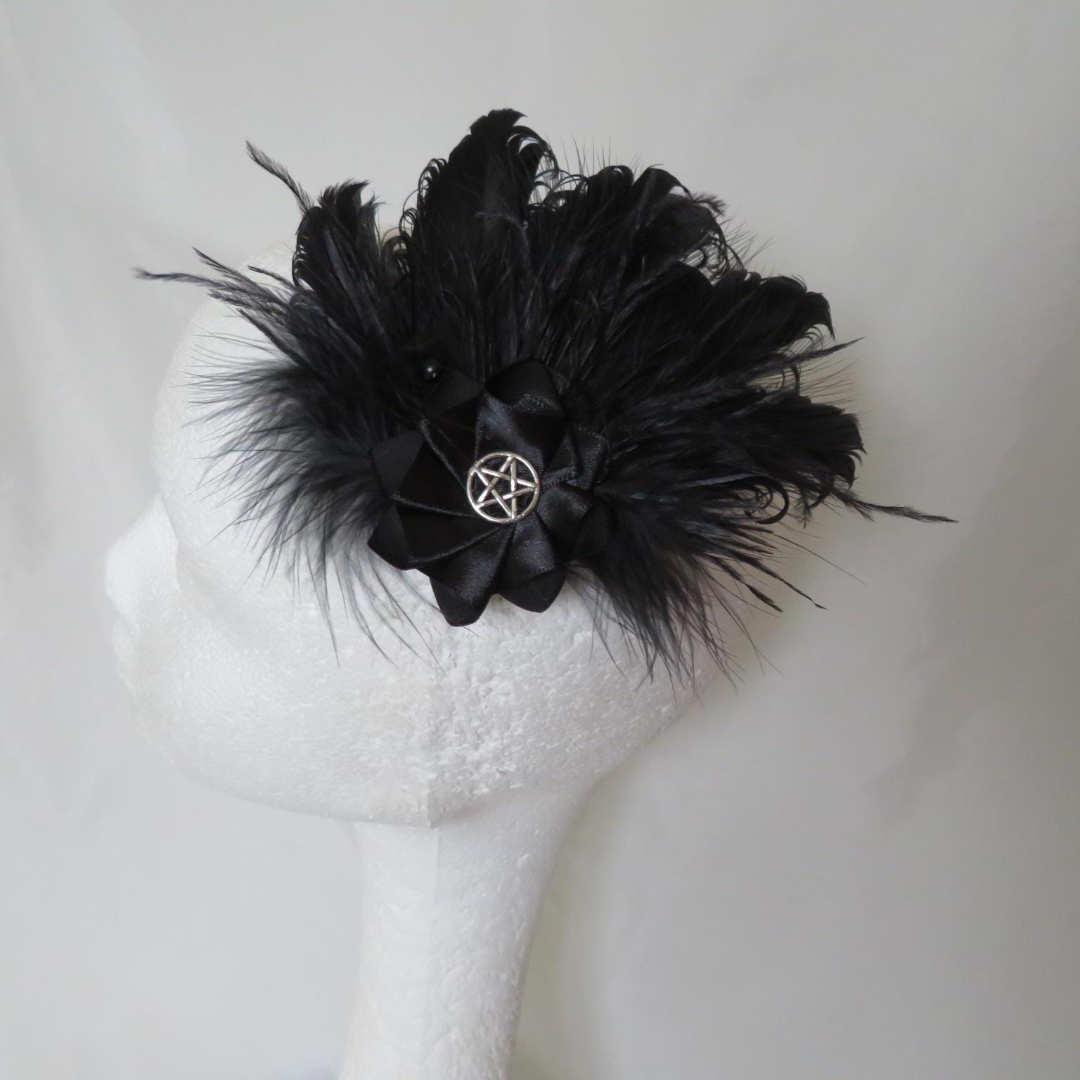 Small Black Vintage Witchy Goth Feather & Pentagram  display picture 3