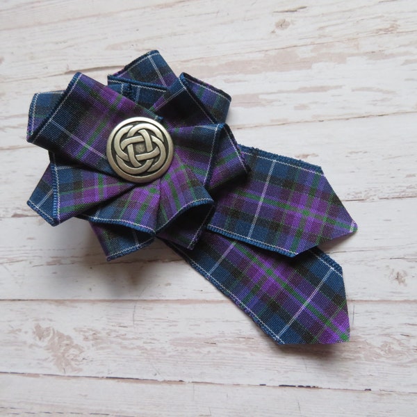 Pride of Scotland Tartan Ruffle Rosette Celtic Button Mini Brooch Pin Scottish Highland Plaid Ribbon Gothic Wedding Gift- Made to Order