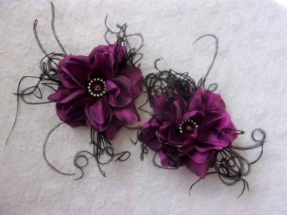 Dark Amethyst Purple Black Rose Flower Hair Clip Accessory Etsy