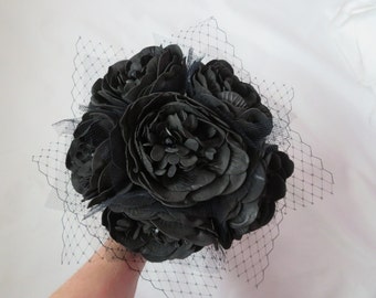 Large Black Peony Bouquet -  Gothic Shabby Cottage Chic Bridal Brides Bespoke Designer Wedding Posy Bouquet - Halloween Goth - Ready Made