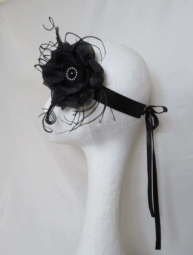 Vintage Goth 1920s Flapper Style Black Rose and Feather Headband Gothic ...