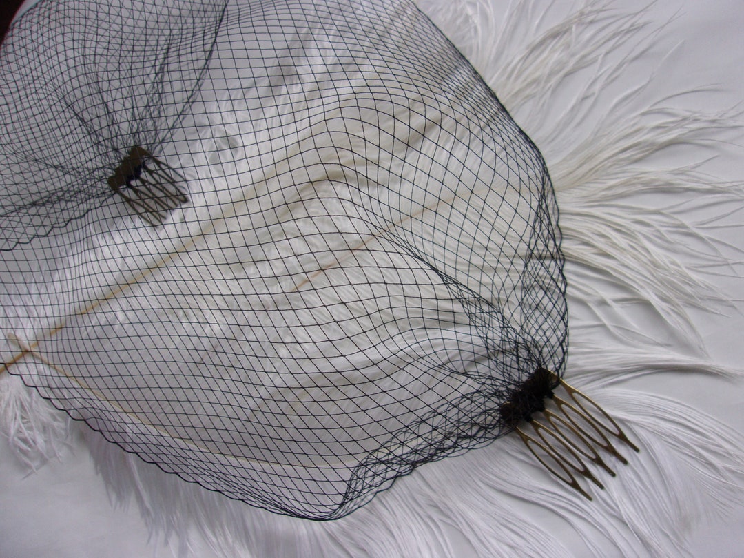 Black Fine Veil Rare Vintage Blusher Birdcage Bandeau Veils