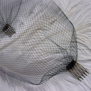 Black Fine Fishnet Veil - Rare Vintage Blusher Birdcage Bandeau Veils with Combs - Goth Gothic Bride Wedding Veils  - Made to Order
