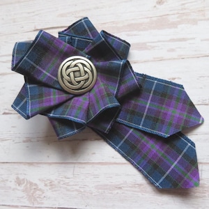 Pride of Scotland Tartan Ruffle Rosette Celtic Button Mini Brooch Pin Scottish Highland Plaid Ribbon Gothic Wedding Gift- Made to Order