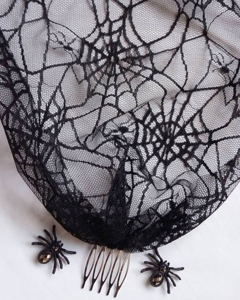 Black Cobweb Veil Spider Tulle Mesh Bandeau Wedding Bridal Etsy