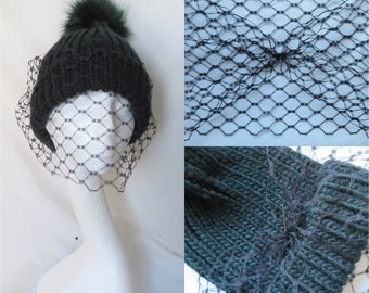 Black Veil for a Beanie Winter Wool Hat - Attach Sew Yourself to your own Hats Veiling Piece Ready to Sew - Made to Order