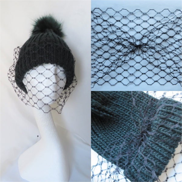 Black Veil for a Beanie Winter Wool Hat - Attach Sew Yourself to your own Hats Veiling Piece Ready to Sew - Made to Order