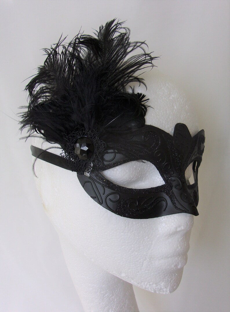 Black Glitter Mask Small & Dainty Gothic Feather Masquerade Etsy