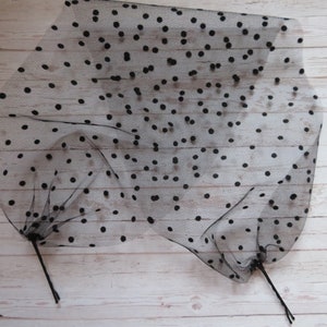 Black Spot Sheer Tulle Net Narrow Eye Veil Bandeau Wedding Combs or Grips - Gothic Goth Brides Bridal Cosplay Halloween Mask - Made to Order