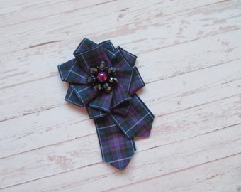 Pride of Scotland Tartan Ruffle Rosette and Crystal Mini Brooch Pin Scottish Highland Plaid Ribbon Gothic Wedding Gift- Made to Order