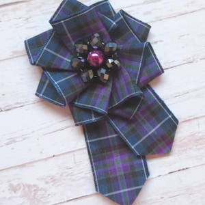 Pride of Scotland Tartan Ruffle Rosette and Crystal Mini Brooch Pin Scottish Highland Plaid Ribbon Gothic Wedding Gift- Made to Order