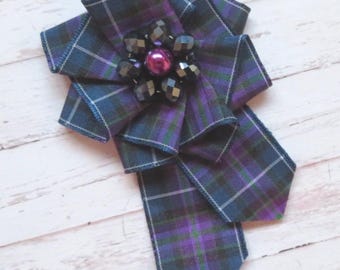 Pride of Scotland Tartan Ruffle Rosette and Crystal Mini Brooch Pin Scottish Highland Plaid Ribbon Gothic Wedding Gift- Made to Order