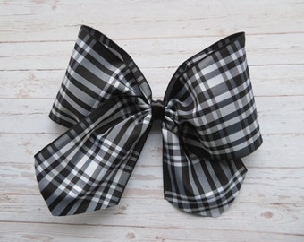 Menzies Black & White Tartan Hair Bow - Girls Accessories Bows Clip in Bows - Retro Goth Gothic Style Wedding Party - Ready Made
