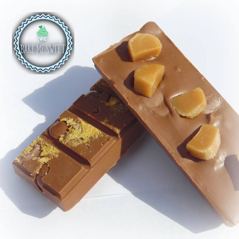 Chewy Fudge Crunch Chocolate Bar Handmade belgian chocolates Luxury Chocolate Gift Honeycomb, Fudge, Toffee Artisan image 1