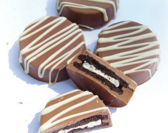 4 x Chocolate Covered Oreo Cookies - Individually Wrapped - Party Favors Gifts Handmade Belgian Chocolates Collection - White, Milk or Dark