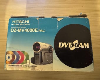 Videocámara Hitachi dz-mv400e DVD, en caja con accesorios, funcionando.