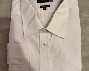 Brook taverner mens shirt size 18 46 white long sleeve formal easy iron cotton