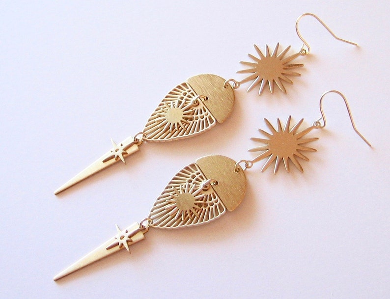 Gold Afternoon Fix Earrings Celestial Earrings Bohemian Earrings Modern Earrings Witchy Earrings Magical Earrings Edgy Spikes!
