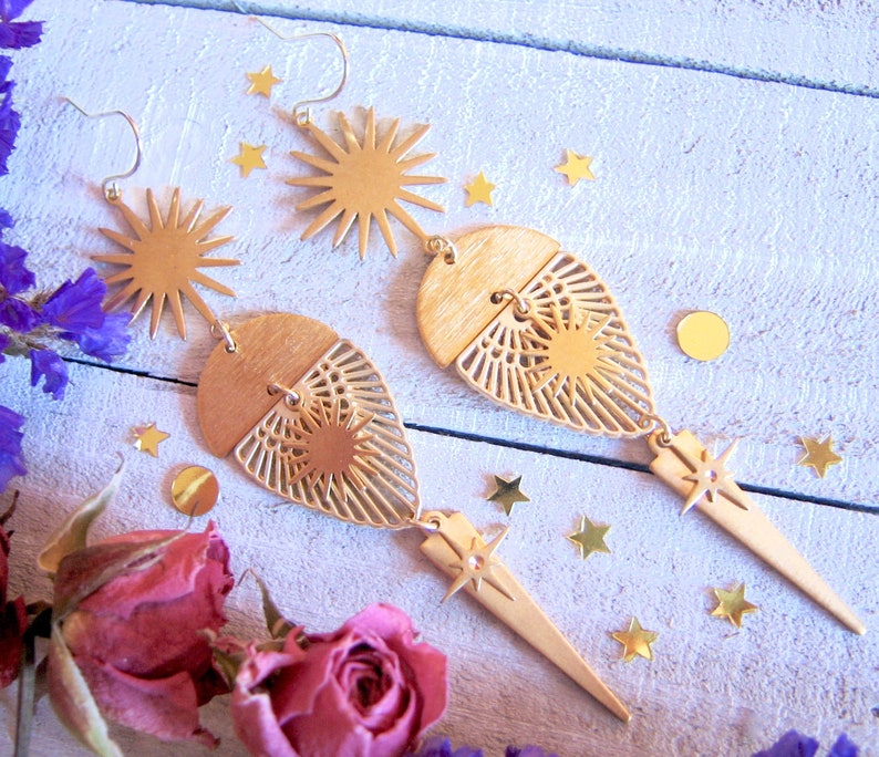 Gold Afternoon Fix Earrings Celestial Earrings Bohemian Earrings Modern Earrings Witchy Earrings Magical Earrings Edgy Spikes!