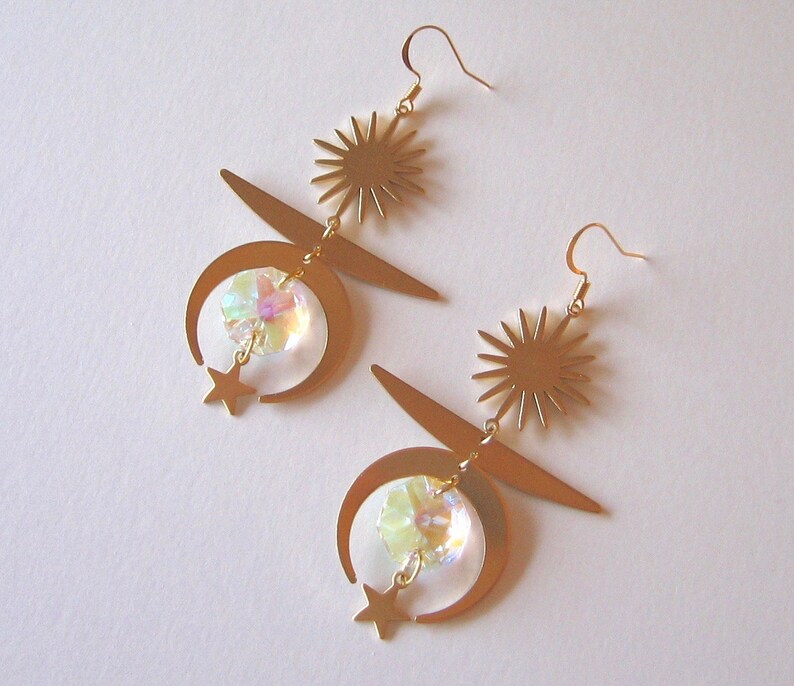 Everything Zen Earrings Yoga Earrings Bohemian Earrings Celestial Earrings Sun Moon Stars Meditation Modern Earrings Crystal