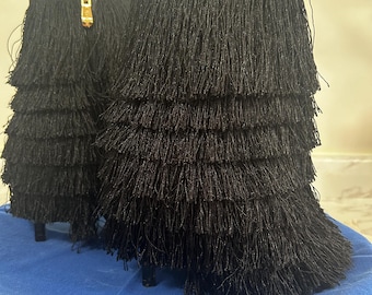 Cape Robbin Black Fringe Ankle Boots Open Toe Heels Size 8M