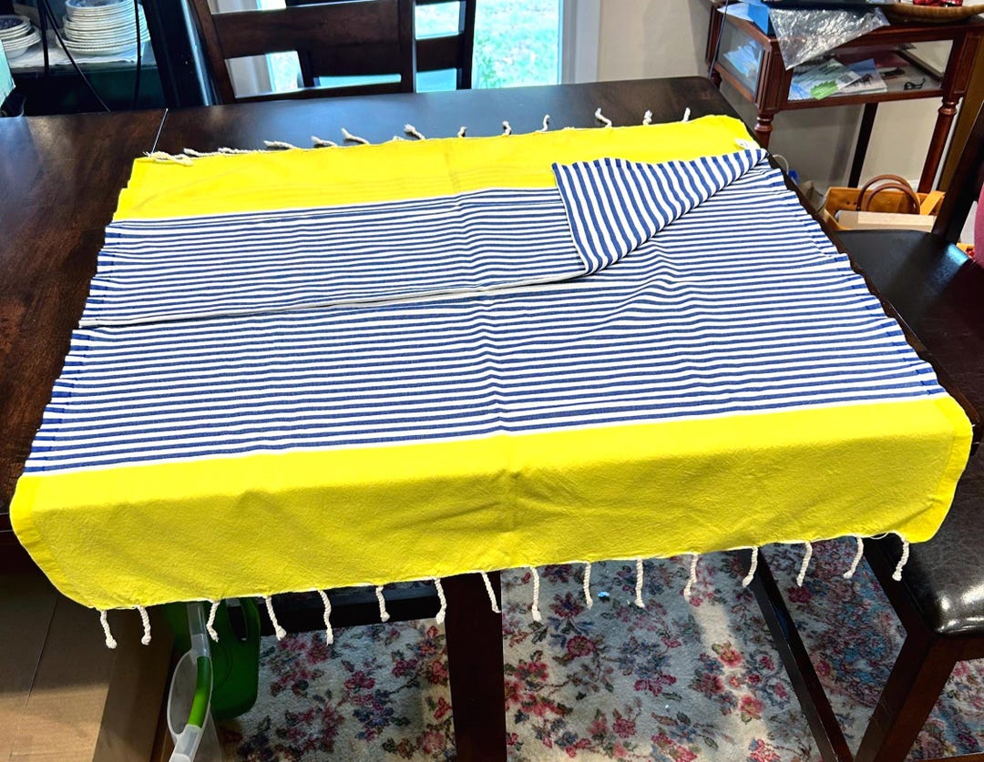 Tablecloth With a Nautical Flair Blue and White Stripes With Yellow ...
