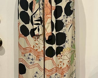 Zara Trafaluc Print Belted Pants XS: Silk Blend, Asian Floral Design