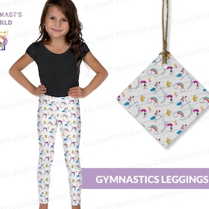 Kids Gymnastics Leggings, Dance Leggings, Gymnastics Pants, Gymnastics Unicorn, Gymnastics Tights, Gymnastics Gift, Kid&#39;s Leggings