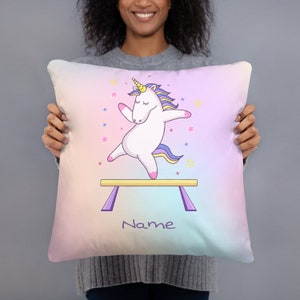 Unicorn Throw Pillow, Gymnast Pillow, Unicorn Gift, 18x18 Decorative Pillow, Gymnastics Gift, Personalized Pillow