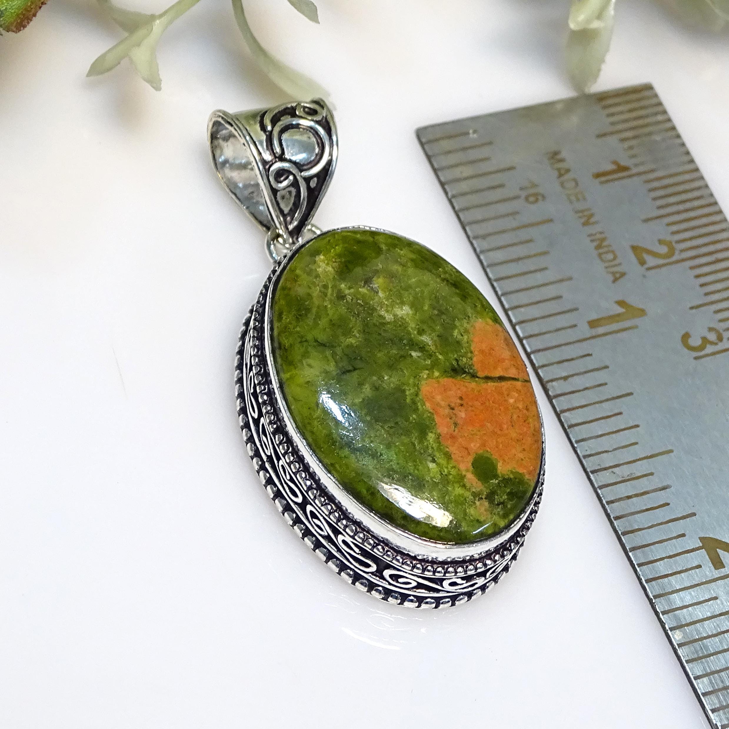 Pendentif En Argent Sterling 925 Avec Pierre Unakite - Fait Main, Longueur 2,75 Pouces, Neuf Sans Emballage