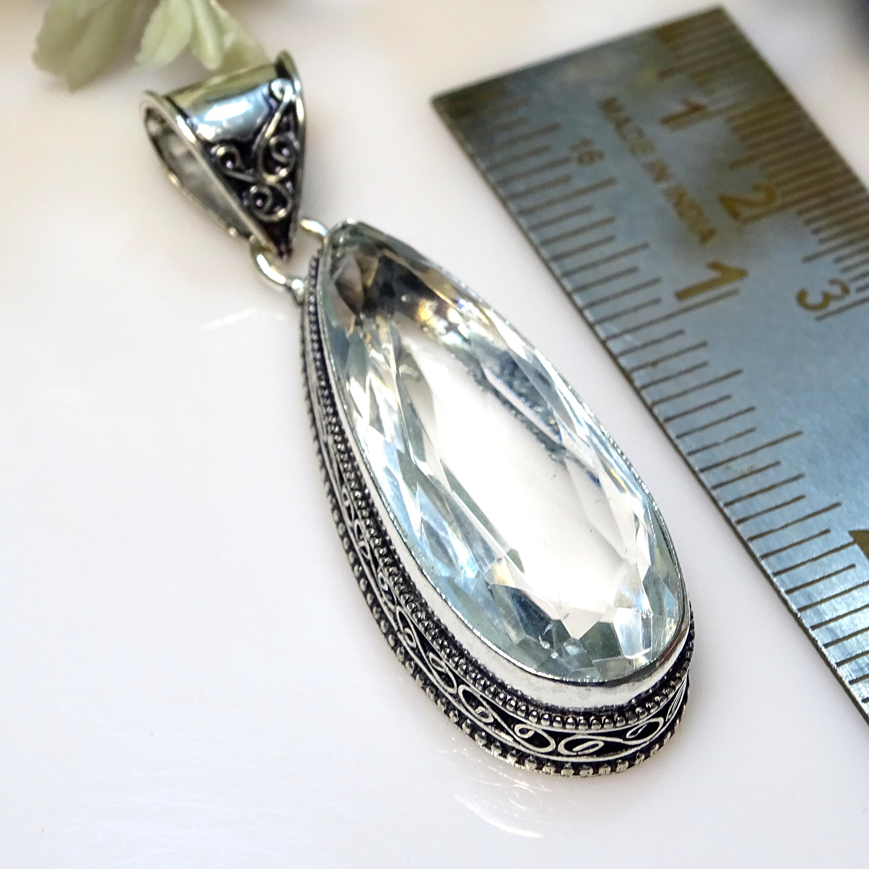 Pendentif Quartz Solaire Blanc Fait Main - Bijou Ancien Vintage En Argent Plaqué