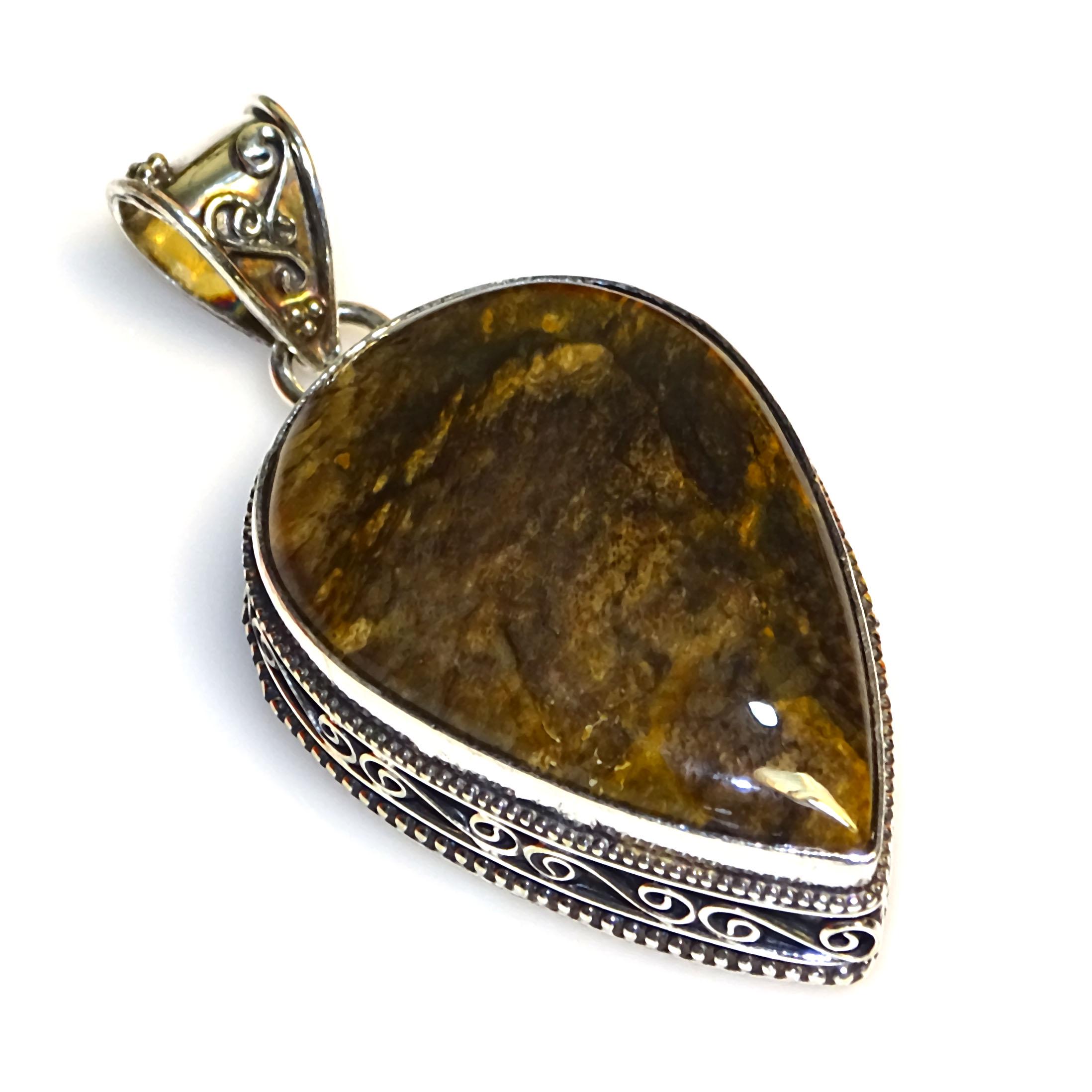 Pendentif En Argent 925 Et Jaspe Léopard - Fait Main En Inde - Bijou Unique, Neuf