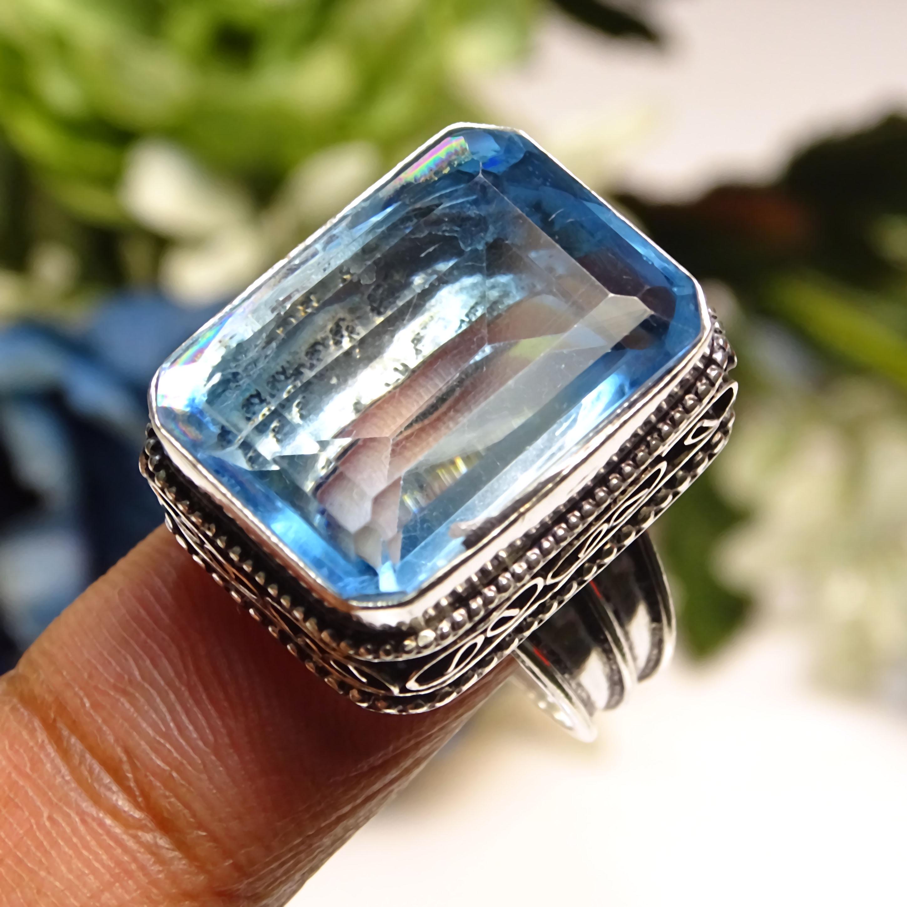 Handmade Bio-color Quartz Ring: 925 Silver Plated, Size
