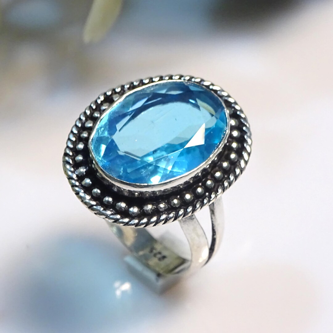 Dije De Plata De Ley .925 Con Topacio Azul