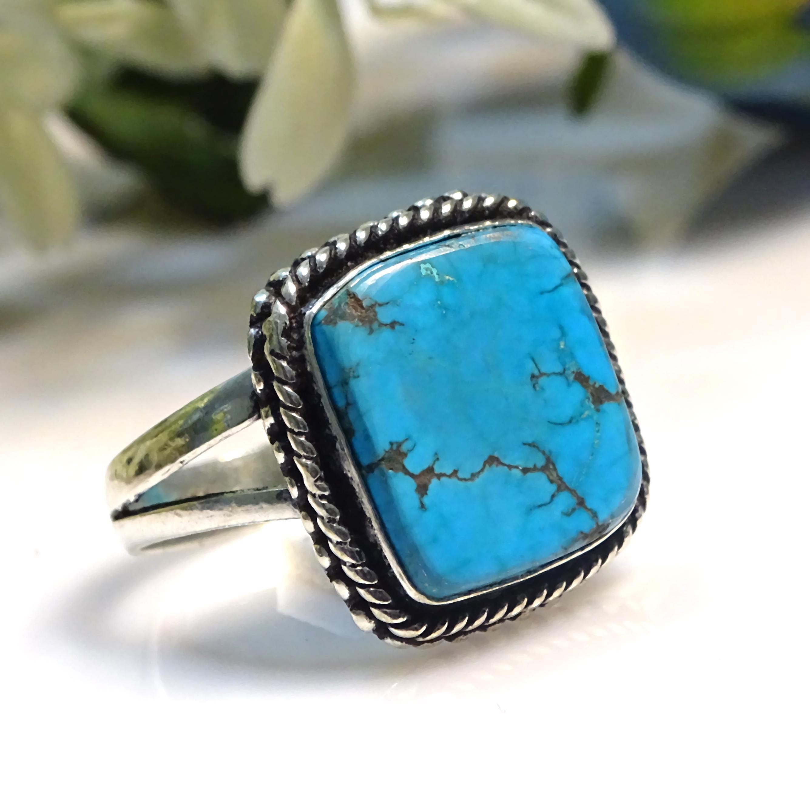 Anello Artigianale In Argento 925 Con Turchese Naturale Fatto A Mano - Taglia 8, Regalo Perfetto! - Foto 2