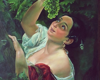 Italian midday by Karl Bryullov. Original Oil. Removing grapes Woman in the garden Portrait Professional reproductions Olga Begisheva K. art