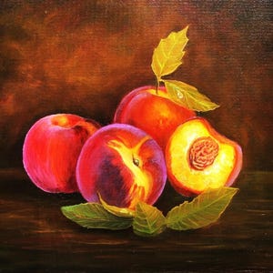 Peaches Oil Painting: Original Still Life Kitchen Art, 16x20