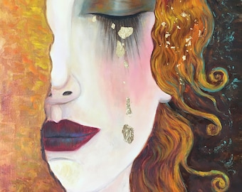 Freya's Tears Oil Painting: Klimt Style Contemporary Art (40x50cm)