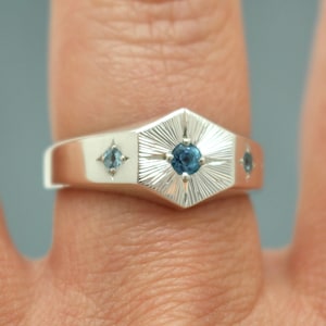 The Lightkeeper Ring - Hexagonal Signet with Star Set Birthstones