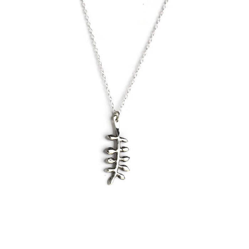 Unisex Sterling Silver Vine Olive Branch Leaf Pendant with Custom Length Fine Chain Harvest Necklace
