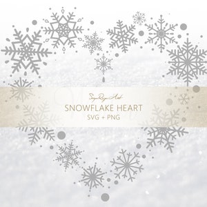 Design simples de silhueta de coração de floco de neve SVG, floco de neve para cricut, arquivo cortado a laser, decorações de Natal, design de floco de neve SVG e PNG
