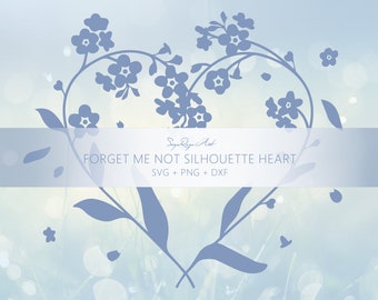 Forget Me Not Silhouette Heart Svg, Floral Svg, Flowers, Cricut, Lasercut, Flower Silhouettes, Birth Month Flower Svg, Flower Heart, Tshirt