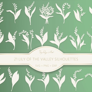 Lelietje-van-dalen silhouet Svg en Png-bundel, bloemen, Cricut, Cutfile, bloemsilhouetten, Lelietje-van-dalen, geboortebloem, sublimatie