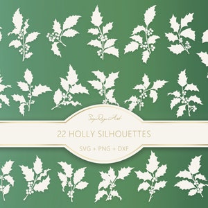 Holly Silhouette Svg and Png Bundle, Holly, Cricut, Cutfile, Flower Silhouettes, Birth Month Flower, Christmas, Botanical Svg, Sublimation