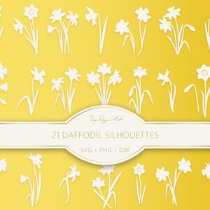 Jonquille Silhouette Svg et Png Bundle, Jonquille, Narcisse, Cricut, Fichier de Pâques, Silhouettes de fleurs, Fleur de naissance, Fleur Svg, Sublimation