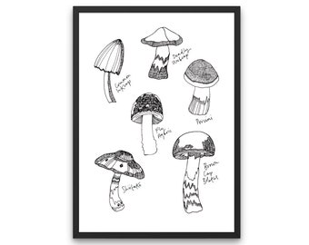 Digital Mushroom Art | Mushroom Illustration Print, Downloadable Cottagecore Print, Cottagecore Gift, Downloadable Mushroom Art, Forager