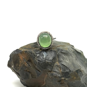 Nephrite Jade Ring, Sterling Silver, Jade Gemstone Ring, Birthday Gift, Gifts For Women, Stackable Rings, Jadeite Ring, Pave Diamond Ring