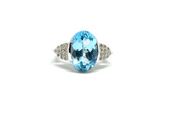 Blue Topaz Ring, Rosecut Pave Diamond Ring, 925 Silver Ring, Handmade Ring, Blue Topaz Gemstone Ring, Anniversary Gift, Ring For Women